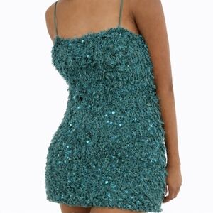 Urban Outfitters Camila Feathers Sequin Green Mini Dress Sz Lg